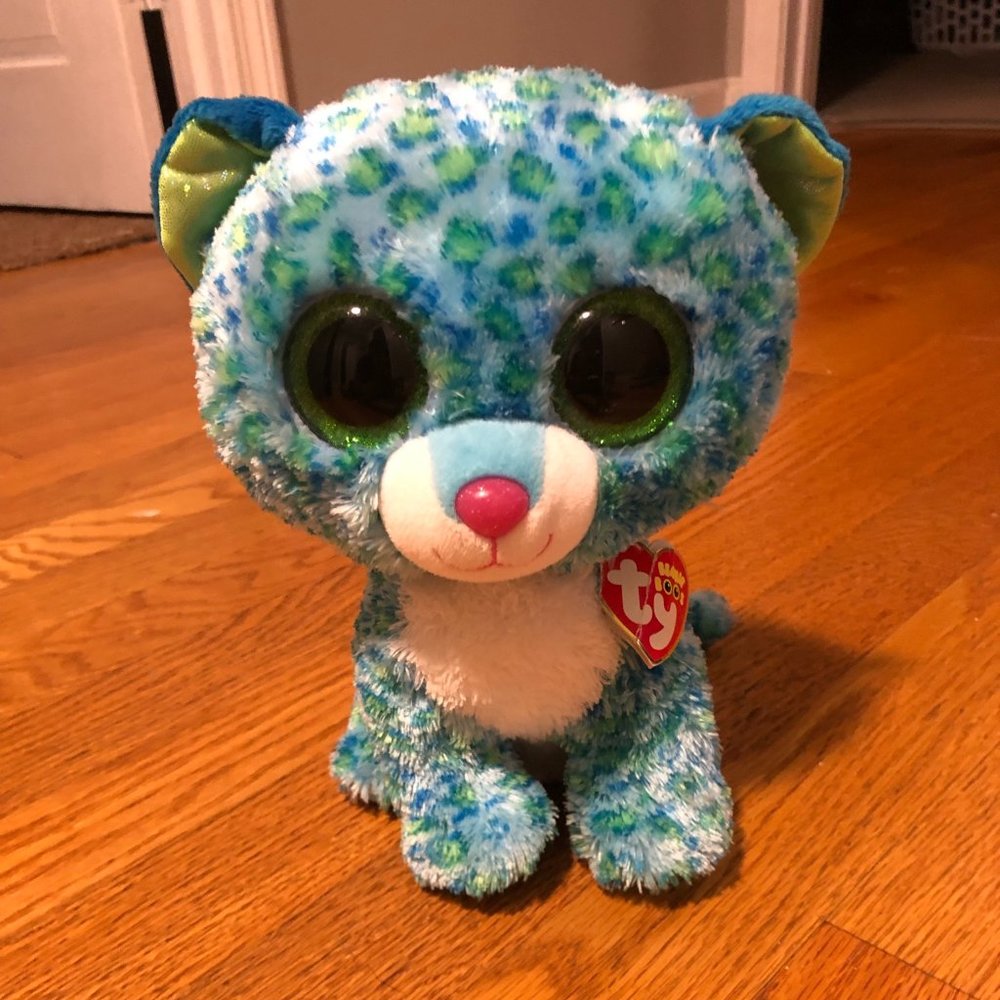 Beanie Babies Boos Ty Leona the Leopard Blue Green Plush Stuffed Animal